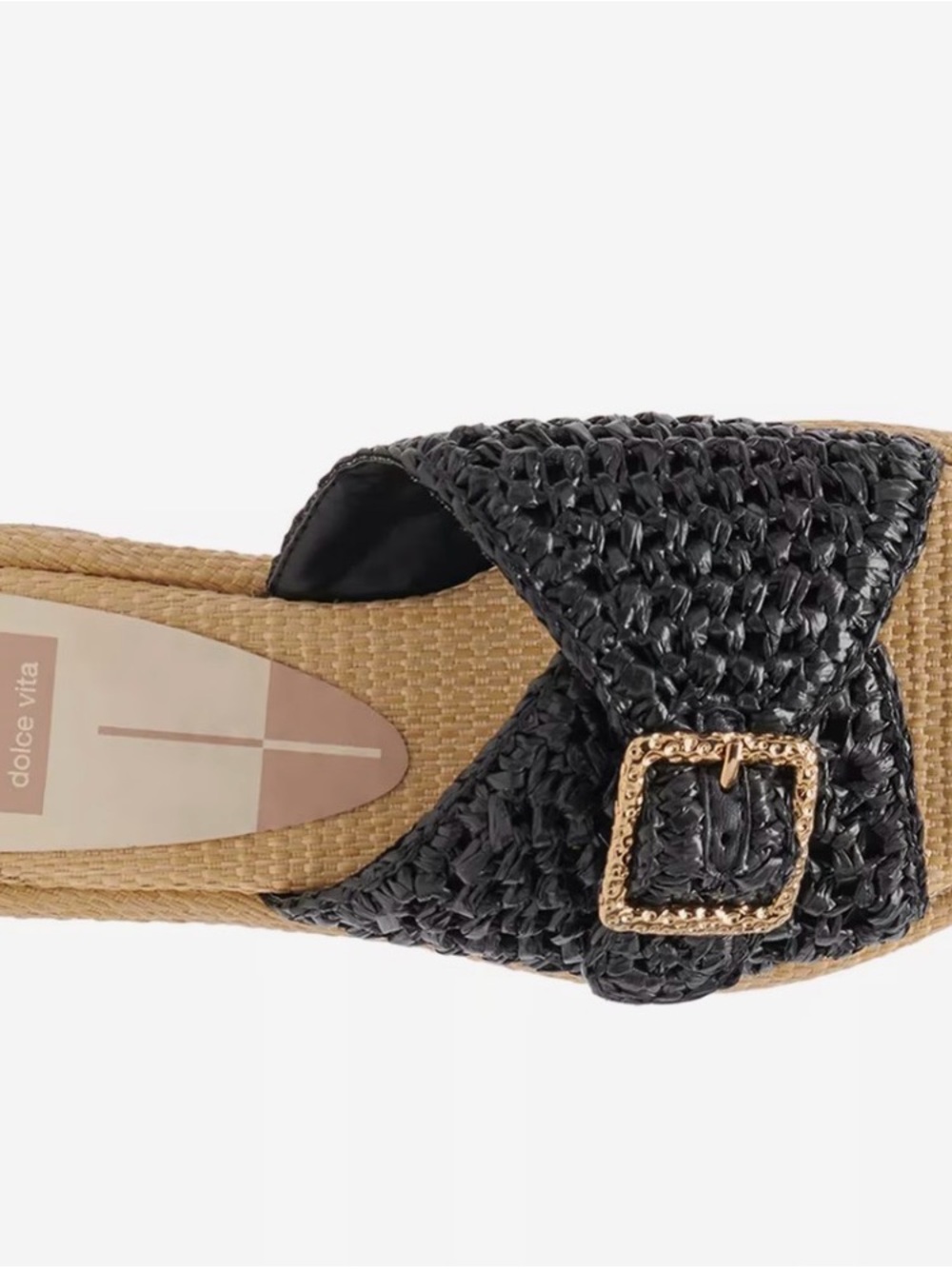 Dolce Vita Black Woven Slide Mule with Gold Buckle Accent